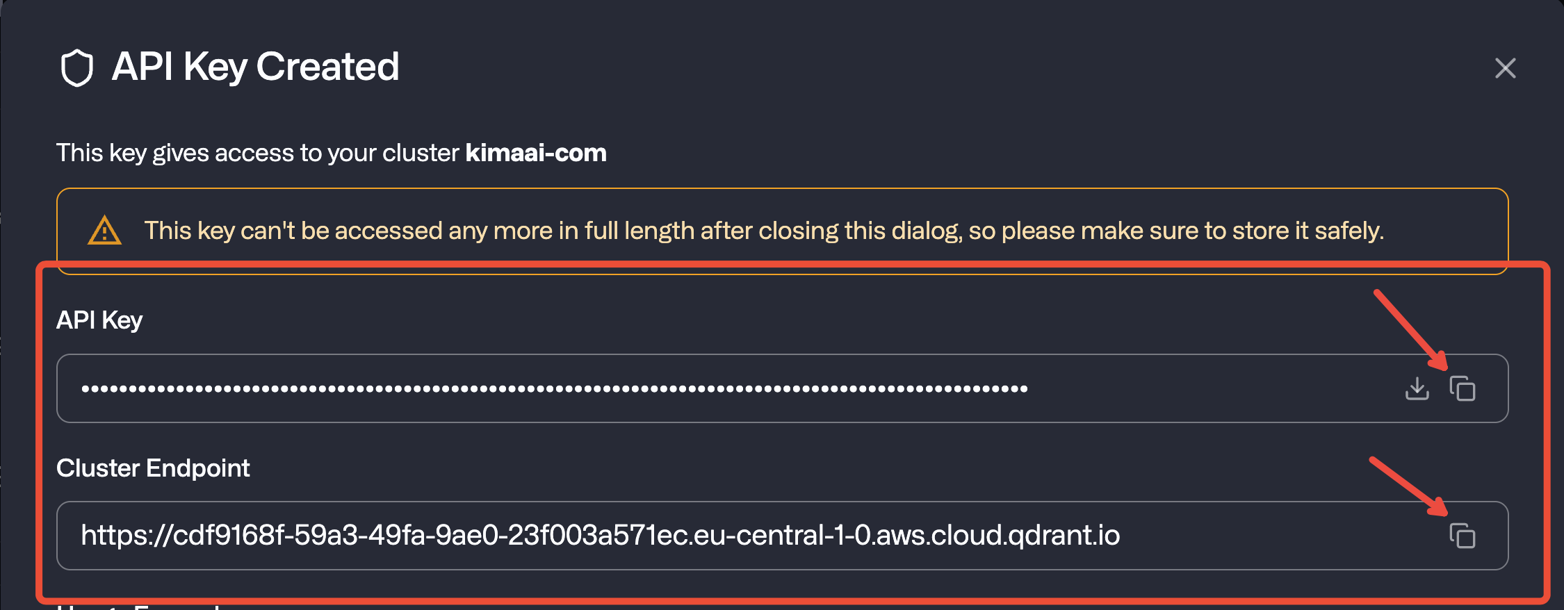 Qdrant API Key and Cluster Endpoint